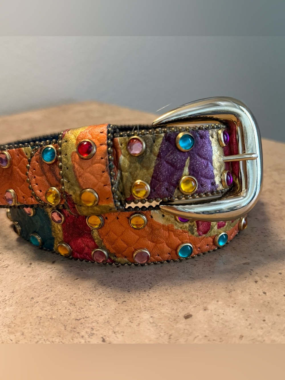 Vintage The Icing Y2K Multicolor Studded Rhinestone Leather Belt